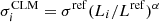 $ \sigma^{\rm CLM}_i = \sigma^{\rm ref} (L_i/L^{\rm ref})^\alpha $