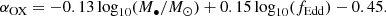 $$ \begin{aligned} \alpha _\mathrm{OX} =-0.13\log _{10}(M_\bullet /M_\odot )+0.15\log _{10}(f_\mathrm{Edd} )-0.45. \end{aligned} $$