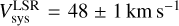 $V_{{\rm{sys}}}^{LSR} = 48 \pm 1{\rm{ km }}{{\rm{s}}^{ - 1}}$