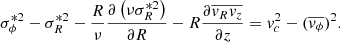 $$ \begin{aligned} \sigma _\phi ^{*2} - \sigma _R^{*2}-\frac{R}{\nu }\frac{\partial \left(\nu \sigma _R^{*2}\right)}{\partial R}-R\frac{\partial \overline{{ v}_R{ v}_z}}{\partial z} = { v}_{c}^{2} - (\overline{{ v}_{\phi }})^{2}. \end{aligned} $$