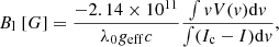 $$ \begin{aligned} B_{\rm l}\;[G] = \frac{-2.14 \times 10^{11}}{\lambda _0 {g}_{\mathrm{eff} }c}\frac{\int vV(v)\mathrm{d}v}{\int (I_{\rm c}-I)\mathrm{d}v}, \end{aligned} $$