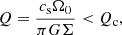 $$ \begin{aligned} Q = \frac{c_{\rm s}\Omega _0}{\pi G \Sigma } < Q_{\rm c}, \end{aligned} $$