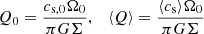 $$ \begin{aligned} Q_0 = \frac{c_{\mathrm{s},0}\Omega _0}{\pi G \Sigma }, \quad \langle Q \rangle = \frac{\langle c_{\rm s} \rangle \Omega _0}{\pi G \Sigma } \end{aligned} $$