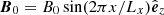 $ \boldsymbol{B}_0 = B_0\sin(2\pi x/L_x)\hat{\boldsymbol{e}}_z $