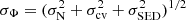 $ \sigma_{\Phi} = (\sigma_{\rm N}^2 + \sigma_{\rm cv}^2 + \sigma_{\rm SED}^2)^{1/2} $