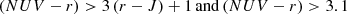 $$ \begin{aligned} (NUV - r) > 3\,(r - J) + 1\,\mathrm{and}\,(NUV-r) > 3.1 \end{aligned} $$
