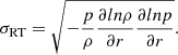 $$ \begin{aligned} \sigma _{\rm RT} = \sqrt{-\frac{p}{\rho }\frac{\partial ln \rho }{\partial r}\frac{\partial ln p}{\partial r}}. \end{aligned} $$