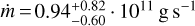 $\dot m = 0.94_{ - 0.60}^{ + 0.82} \cdot {10^{11}}\,{\rm{g}}\,{{\rm{s}}^{ - 1}}$