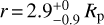 $r\,{\rm{ = 2}}{\rm{.9}}_{ - 0.9}^{ + 0}{R_{\rm{p}}}$