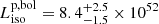 $ L_\mathrm{{iso}}^\mathrm{{p,bol}}=8.4_{-1.5}^{+2.5}\times10^{52} $