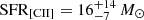 $ \mathrm{SFR}_{\mathrm{[CII]}}=16^{+14}_{-7}\,M_\odot $