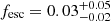 $ f_{\mathrm{esc}}=0.03^{+0.05}_{-0.02} $