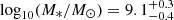 $ \log_{10}(M_*/M_{\odot})=9.1^{+0.3}_{-0.4} $