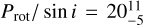 ${{{P_{{\rm{rot}}}}} \mathord{\left/ {\vphantom {{{P_{{\rm{rot}}}}} {\sin i = 20_{ - 5}^{11}}}} \right. \kern-\nulldelimiterspace} {\sin i = 20_{ - 5}^{11}}}$