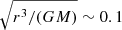$ \sqrt{r^3/(GM)}\sim 0.1 $