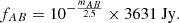 $$ \begin{aligned} f_{AB} = 10^{- \frac{m_{AB}}{2.5}} \times 3631~\mathrm{Jy} . \end{aligned} $$