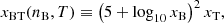 $$ \begin{aligned} x_{\rm BT}(n_{\rm B},T) \equiv \left(5 + \log _{10} x_{\rm B} \right)^2x_{\rm T}, \end{aligned} $$