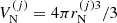 $ V_{\mathrm{N}}^{(j)} = 4 \pi r_{\mathrm{N}}^{{(j)}3}/3 $