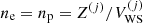 $ n_{\mathrm{e}} = n_{\mathrm{p}} = Z^{(j)}/V_{\mathrm{WS}}^{(j)} $