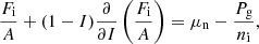 $$ \begin{aligned}&\frac{F_{\rm i}}{A} + (1-I) \frac{\partial }{\partial I} \left(\frac{F_{\rm i}}{A}\right) = \mu _{\rm n} - \frac{P_{\rm g}}{n_{\rm i}}, \end{aligned} $$