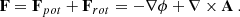 $$ \begin{aligned} \mathbf F = \mathbf F _{pot} + \mathbf F _{rot} = -\nabla \phi +\nabla \times \mathbf A ~. \end{aligned} $$