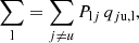 $$ \begin{aligned}&\sum _{\rm l} = \sum _{j \ne u} P_{\mathrm{l}j} \, q_{j\mathrm{u,l}},\end{aligned} $$