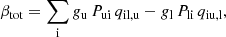 $$ \begin{aligned}&\beta _{\mathrm{tot}} = \sum _{\rm i} g_{\rm u} \, P_{\rm ui} \, q_{\rm il,u} - g_{\rm l} \, P_{\rm li}\, q_{\rm iu,l}, \end{aligned} $$