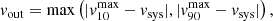 $$ \begin{aligned} v_{\rm out} = \max \left( |v^{\max }_{10} - v_{\rm sys}|, |v^{\max }_{90}-v_{\rm sys}| \right) , \end{aligned} $$