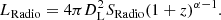 $$ \begin{aligned} L_{\mathrm{Radio} } = 4 \pi D_{\mathrm{L} }^2 S_{\mathrm{Radio} }(1+z)^{\alpha - 1}. \end{aligned} $$