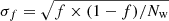 $ \sigma_f=\sqrt{f\times (1-f)/N_{\mathrm{w}}} $