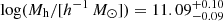 $ \log (M_{\mathrm{h}}/[h^{-1}\,{M}_\odot])=11.09^{+0.10}_{-0.09} $