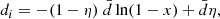 $$ \begin{aligned} d_i = -(1-\eta )\ \bar{d} \ln (1-x) + \bar{d}\eta , \end{aligned} $$