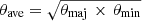 $ \theta_{\mathrm{ave}}=\sqrt{\theta_{\mathrm{maj}}\,\times\,\theta_{\mathrm{min}}} $