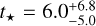 ${t_*} = 6.0_{ - 5.0}^{ + 6.8}$