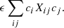 $$ \begin{aligned} \epsilon \sum _{ij} c_i X_{ij} c_j. \end{aligned} $$