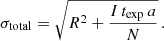 $$ \begin{aligned} \sigma _{\rm {total}} = \sqrt{R^2+\frac{I\,t_{\rm {exp}}\,a}{N}} \, .\end{aligned} $$