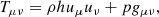 $$ \begin{aligned} T_{\mu \nu } = \rho h u_\mu u_\nu + p g_{\mu \nu }, \end{aligned} $$