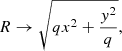 $$ \begin{aligned} R \rightarrow \sqrt{qx^2 + \frac{{ y}^2}{q}}, \end{aligned} $$