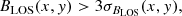 $$ \begin{aligned} B_{\mathrm{LOS}}(x,{ y}) > 3 \sigma _{B_{\mathrm{LOS}}}(x,{ y}), \end{aligned} $$