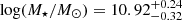 $ \log(M_{\star}/M_{\odot})=10.92^{+0.24}_{-0.32} $