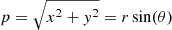 $ p = \sqrt{x^2 + y^2} = r\sin(\theta) $
