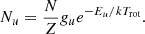 $$ \begin{aligned} N_u = \frac{N}{Z}g_ue^{-E_u/k{T_{\text{rot}}}} .\end{aligned} $$