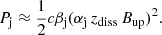 $$ \begin{aligned} P_{\mathrm{j} } \approx \frac{1}{2} c \beta _{\mathrm{j} } (\alpha _{\mathrm{j} } \, z_{\mathrm{diss} } \, B_{\mathrm{up} })^2. \end{aligned} $$