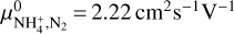 $\mu _{{\rm{NH}}_4^ + ,{{\rm{N}}_2}}^0 = 2.22\,{\rm{c}}{{\rm{m}}^2}{{\rm{s}}^{ - 1}}{{\rm{V}}^{ - 1}}$