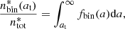 $$ \begin{aligned} \frac{n^*_{\rm bin}(a_{\rm t})}{n^*_{\rm tot}}= \int _{a_{\rm t}}^{\infty }f_{\rm bin}(a)\mathrm{d}a, \end{aligned} $$