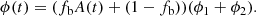 $$ \begin{aligned} \phi (t) = (f_{\rm b} A(t)+(1-f_{\rm b}))(\phi _1+\phi _2). \end{aligned} $$