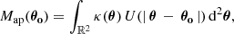 $$ \begin{aligned} M_{\rm ap}(\boldsymbol{\theta _{\rm o}}) = \int _{\mathbb{R} ^2} \kappa (\boldsymbol{\theta })\, U(|\, \boldsymbol{\theta } \, -\, \boldsymbol{\theta _{\rm o}} \,|)\, \mathrm{d}^2 \boldsymbol{\theta }, \end{aligned} $$