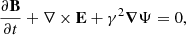 $$ \begin{aligned} \frac{\partial \mathbf B }{\partial t}+{\nabla } \times \mathbf E +\gamma ^2 \boldsymbol{\nabla } \Psi&=0, \end{aligned} $$
