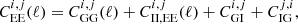 $$ \begin{aligned}&C_{\rm EE}^{i,j}(\ell ) = C_{\rm GG}^{i,j}(\ell ) + C_{\rm II, EE}^{i,j}(\ell ) + C_{\rm GI}^{i,j} + C_{\rm IG}^{j,i},\end{aligned} $$