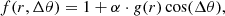 $$ \begin{aligned} f(r, \Delta \theta ) = 1 + \alpha \cdot g(r) \cos (\Delta \theta ), \end{aligned} $$